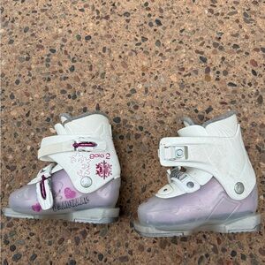 White and Pink Kids Ski Boots Size 12